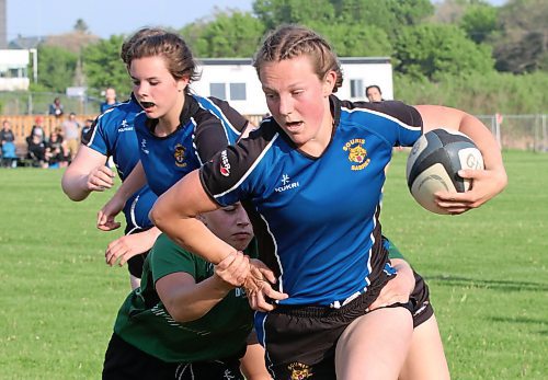 Souris Sabres ball carrier Karas Munz rumbles down the field with the ball during the provincial final against the Dauphin Clippers at John Reilly Field on Monday. (Perry Bergson/The Brandon Sun)
June 2, 2025