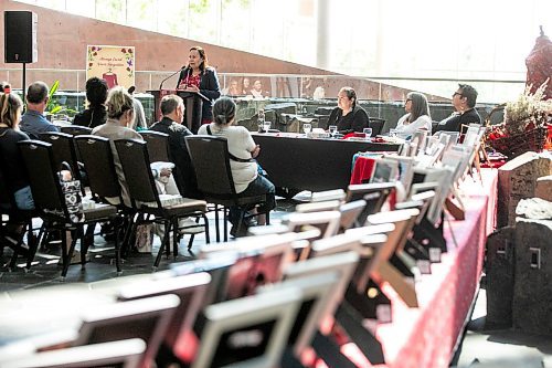 MIKAELA MACKENZIE / FREE PRESS
Sandra DeLaronde speaks at the Red Dress Alert project update at the CMHR on Tuesday, June 3, 2025.
For Malak story.
Winnipeg Free Press 2025