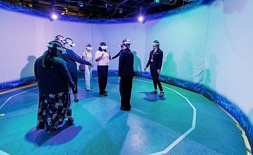MIKE DEAL / FREE PRESS
A group of participants watch Critical Distance via AR goggles.
Nature Canada and the Manitoba Museum holds a preview Tuesday morning in the Science Discovery Centre at the Manitoba Museum of Critical Distance, a groundbreaking augmented reality (AR) experience that immerses visitors in the world of the endangered Southern Resident Killer Whales of the Salish Sea on Canada’s West Coast.
Reporter: AV Kitching
250603 - Tuesday, June 03, 2025.