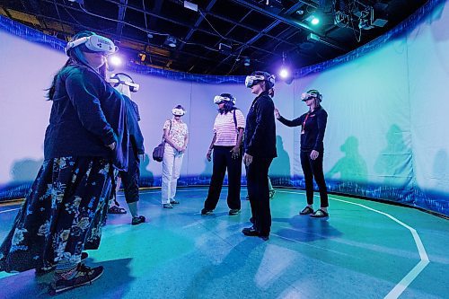 MIKE DEAL / FREE PRESS
A group of participants watch Critical Distance via AR goggles.
Nature Canada and the Manitoba Museum holds a preview Tuesday morning in the Science Discovery Centre at the Manitoba Museum of Critical Distance, a groundbreaking augmented reality (AR) experience that immerses visitors in the world of the endangered Southern Resident Killer Whales of the Salish Sea on Canada’s West Coast.
Reporter: AV Kitching
250603 - Tuesday, June 03, 2025.