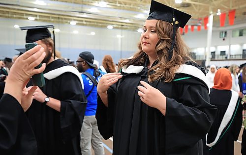 Ruth Bonneville / Free Press
LOCAL - U of M grad
Photo of U of M grad Jennifer Breddam at Investors Group Athletic Centre during preparation for her convocation ceremony Wednesday.
Story: Overcoming many health obstacles - Jennifer Breddam was working in her career and then had several herniated discs… couldn’t work, the pandemic came, her surgery was cancelled. She ended up taking online courses at the U of M and joined advocacy groups for persons with disabilities (her back injury has made her mobility very bad) Fast forward to this week… she is graduating with a labour studies degree and now going to Brock University to do her Masters.
See story.
June 4th, 2025