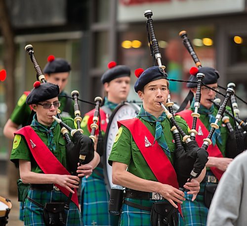 The Lord Selkirk Robert Fraser Memorial Pipe Band marches in a previous Travellers' Day Parade in Brandon. Organizers say 65 entries are lined up to participate in this year's parade on Saturday. (The Brandon Sun files)