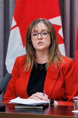 MIKE DEAL / FREE PRESS
Kristin Hayward, assistant deputy minister, Conservation Officer Service and Manitoba Wildfire Service, speaks during a press conference with Natural Resources and Indigenous Futures Minister Ian Bushie, Christine Stevens, assistant deputy minister, Manitoba Emergency Management Organization, and Transportation and Infrastructure Minister Lisa Naylor, at the Manitoba Legislative Building Thursday afternoon.
Reporter: Chris Kitching
250605 - Thursday, June 05, 2025.