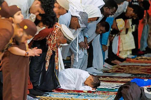 MIKE DEAL / FREE PRESS
Faithful attend Eid prayers at RBC Convention Centre Friday morning.
Eid al-Adha, also known as the "Feast of Sacrifice," is a major Islamic holiday to commemorate the Prophet Ibrahim's (Abraham's) willingness to sacrifice his son, Ishmael (Ismail), as an act of obedience to Allah. It is a time for prayer, feasting, and charitable giving, and marks the end of the Hajj pilgrimage.
Reporter: John Longhurst
250606 - Friday, June 06, 2025.