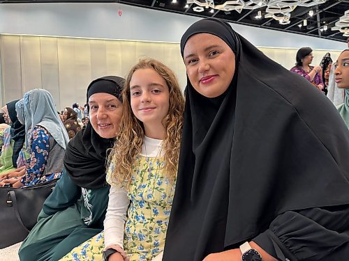 JOHN LONGHURST / FREE PRESS

Eid at the RBC Convention Centre - June 6, 2025

 (l-r) Nazifa Vukovic, Adna Mehmedovic, Nedzmina Mehmedovic