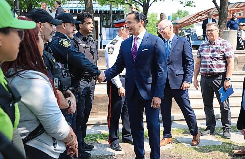 Ruth Bonneville  / Free Press 

LOCAL - downtown safety

Photo of Premier Wab Kinew shaking hands with newly recruited Wpg. Police Officers at the downtown safety event.  

The Manitoba Government and the City of Winnipeg announced funding for increased downtown safety over the summer months  at The Forks Friday. 

Speaking at the event were, Premier Wab Kinew, Justice Minister Matt Wiebe,
Mayor Scott Gillingham, 
Greg Burnett, executive director, Downtown Community Safety Partnership and 
Kate Fenske, CEO, Downtown Winnipeg BIZ

See story

June 13th,  2025

 
