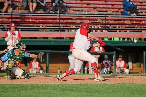 Sawyer connects for a solo home-run in the fifth inning of Wednesday evening's game. (Matt Packwood/The Brandon Sun) 