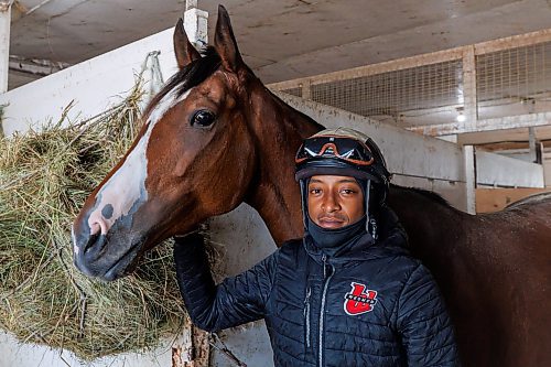 MIKE DEAL / FREE PRESS
Jockey Damario Bynoe the leading rider who won five races this week with JJ&#x2019;s American Diva who he will be riding during this coming Monday&#x2019;s race at Assiniboia Downs.
Reporter: George Williams
250620 - Friday, June 20, 2025.