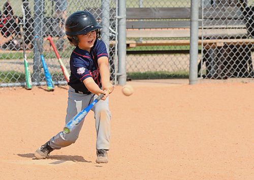 Killarney batter Tucker Cuvelier (38) swings at a pitch during a nine-and-under game against the Brandon Athletics at Brandon Minor Baseball's annual jamboree on Saturday at Simplot Millennium Park. (Perry Bergson/The Brandon Sun)
June 21, 2025