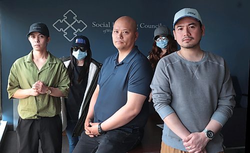 Ruth Bonneville / Free Press
biz - Migrant Workers
Group photo of Diwa Marcelino, migrant rights activist Manitoba (centre blue shirt) with migrant workers, Jmillson Santos (right), John Maravilla (left, green shirt) and two others who wished to remain anonymous in rear, at press conference where the workers speak out about abuse they have endured at the hands of their employer, Monday.
The Migrant Worker Press Conference was held at the Social Planning Council Winnipeg on Ellice Ave. hosted by Diwa Marcelino, Organizer, Migrante Manitoba.
Several migrant workers speak out today outlining the months of abuse they have endured at the hands of their employer, a large, franchise hotel operating in Northern Manitoba. The workers recently came to Canada through the Temporary Foreign Worker Program, a federal program that ties a foreign worker to a single Canadian employer, a system which migrant advocates have dubbed ҭodern slaveryӮ
The workers were excited to start a new chapter of their lives in Canada but say they quickly experienced severe verbal abuse, wage theft and unfair terminations when they started complaining about health and safety conditions at work.
See Gabby's story
May 6th, 2024