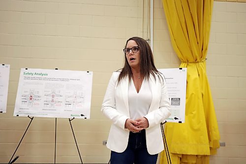 25062025
Jodie Byram, MLA for Agassiz, speaks to attendees at the fourth community engagement meeting regarding the proposed RCUT modification to the Trans Canada Highway at the Highway 5 intersection at Carberry Collegiate on Wednesday evening.
(Tim Smith/The Brandon Sun)