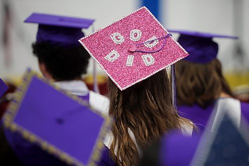 One of many graduates with decorated mortarboards takes part in Vincent Massey High School’s 2025 graduation ceremony at Westoba Place on Monday. (Tim Smith/The Brandon Sun)
