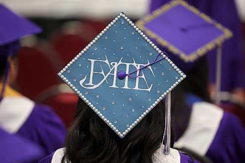 One of many graduates with decorated mortarboards takes part in Vincent Massey High School’s 2025 graduation ceremony at Westoba Place on Monday. (Tim Smith/The Brandon Sun)