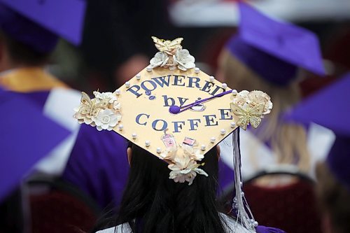 One of many graduates with decorated mortarboards takes part in Vincent Massey High School’s 2025 graduation ceremony at Westoba Place on Monday. (Tim Smith/The Brandon Sun)