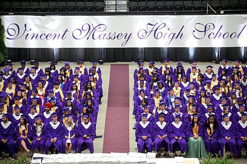 Graduates look out at their loved ones, friends and supporters during Vincent Massey High School’s 2025 graduation ceremony at Westoba Place on Monday. 
(Tim Smith/The Brandon Sun)