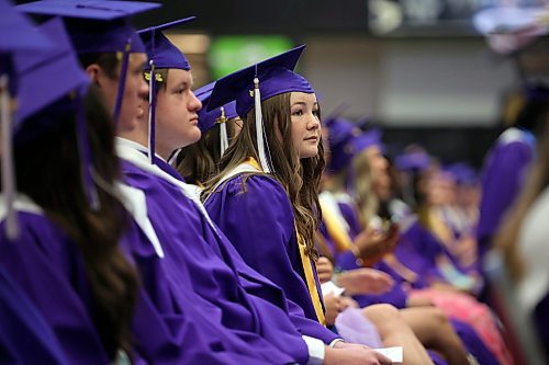 Graduates look out at their loved ones, friends and supporters during Vincent Massey High School’s 2025 graduation ceremony at Westoba Place on Monday. (Tim Smith/The Brandon Sun)