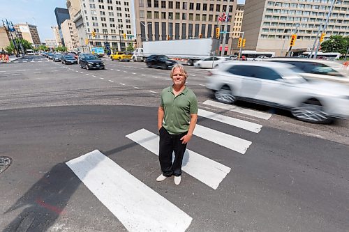 MIKE DEAL / FREE PRESS
Brent Bellamy at Portage Avenue and Main Street the day before the crosswalks are going to become active, allowing people to cross the famous intersection for the first time, legally, since 1979.
We have talked to several longtime proponents of opening Portage and Main as the iconic Winnipeg intersection prepares to welcome pedestrians Friday for the first time in nearly 50 years. Have talked to Glen Murray, Brent Bellamy, Loren Remillard and Adam Dooley. Will lead with Bellamy planning to walk across the intersection in a &#x2018;plebiscite&#x2019; T-shirt related to the referendum during Bowman administration.
Reporter: Massimo De Luca-Taronno
250626 - Thursday, June 26, 2025.