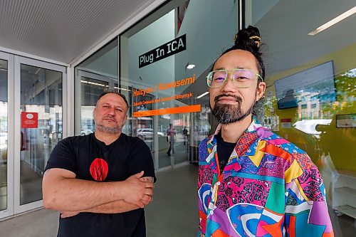 MIKE DEAL / FREE PRESS
Artist Takashi Iwasaki (right) and artist/designer Joseph Kalturnyk (left) have a joint exhibition, Halcyon / Kawasemi, that just opened at Plug In ICA, 460 Portage Avenue which will be running until July 26.
Reporter: Jen Zoratti
250610 - Tuesday, June 10, 2025.