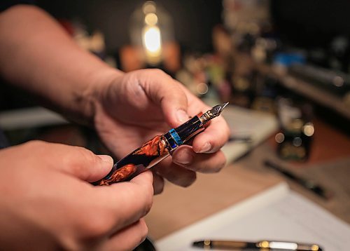 Ruth Bonneville / Free Press
INTERSECTION Renz, collector of fountain pens,
Close up photo of one of Renz’s favourite fountain pens created with hand-poured resin.
Story: Intersection piece on Renz Adame, an avid collector of fountain pens, both modern & vintage. He has close to 300 that he sorts according to colour, brand, age, etc. He is also a calligrapher and classical musician.
Reporter: Dave Sanderson
July 2nd, 2025