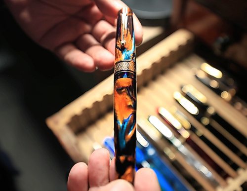 Ruth Bonneville / Free Press
INTERSECTION Renz, collector of fountain pens,
Close up photo of one of Renz’s favourite fountain pens created with hand-poured resin.
Story: Intersection piece on Renz Adame, an avid collector of fountain pens, both modern & vintage. He has close to 300 that he sorts according to colour, brand, age, etc. He is also a calligrapher and classical musician.
Reporter: Dave Sanderson
July 2nd, 2025