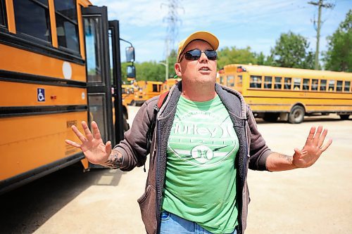 Ruth Bonneville / Free Press
LOCAL - bus driver recruitment
Photo of Mike Webster speaking to a reporter on the enjoyment of learning to drive a school bus on First Student recruitment day Thursday.
Story: First Student invites the Winnipeg community to its “Big Bus, No Big Deal” driver recruitment event. Attendees had the opportunity to get behind the wheel of a school bus in a safe, supervised area, speak with First Student staff about open positions, and enjoy a fun, family-friendly afternoon.
First Student is hiring drivers ahead of the 2025–26 school year. The company offers paid training, competitive wages, sign-on bonuses, and a chance to positively impact students’ lives through safe and reliable transportation.
See story by Maggie
July 3rd 2025
