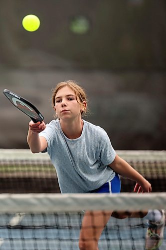 07072025
Shiloh Braun plays pickleball with her brother Maksim and her grandfather at the Stanley Park pickleball courts while visiting Brandon from California on a cool and overcast Monday.
(Tim Smith/The Brandon Sun)