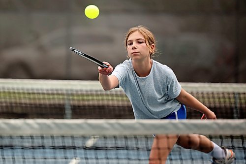 07072025
Shiloh Braun plays pickleball with her brother Maksim and her grandfather at the Stanley Park pickleball courts while visiting Brandon from California on a cool and overcast Monday.
(Tim Smith/The Brandon Sun)