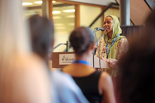 Participant Rawh Khalafalla speaks during the launch of the program at city hall on Wednesday. (Tim Smith/The Brandon Sun)