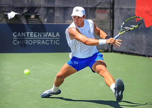 Ruth Bonneville / Free Press
Sports - pro tennis
Photo of Liam Draxl — the No. 4-ranked player in Canada — against Japan’s Hiroki Moriya in the Challenger Tour at The National Bank Hub Tennis club in West St. Paul Wednesday. Liam went on to win the match.
Story PRO TENNIS IN WINNIPEG: Before a tennis pro reaches the ultimate heights of the ATP Tour, they got to make it through the Challenger Tour which mainly consists of players ranked between 100 and 300 in the world. For many, that means a trip to Manitoba to compete in the Winnipeg National Bank Challenger -- an annual event kicked off earlier this week. But what’s life like on the Challenger Tour?
See story by Taylor
July 9th, 2025