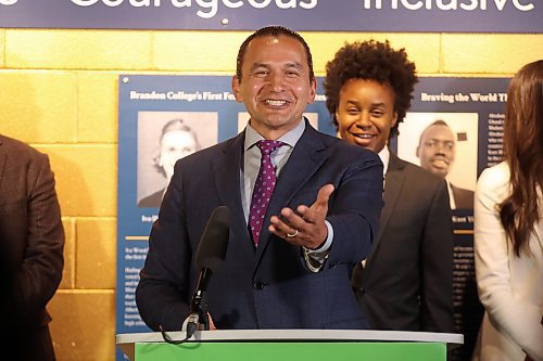 16072025
Manitoba Premier Wab Kinew laughs while sparing with a reporter over the vacant Spruce Woods riding seat after an announcement at Brandon University’s Brodie Science Centre on Wednesday. The Manitoba government announced money for upgrades to BU’s science building as well as a plan to create 10 additional doctor training seats bringing the total number of medical students training at the Brandon Regional Health Centre to 20. Kinew did not answer when a byelection would be called for Spruce Woods.
(Tim Smith/The Brandon Sun)