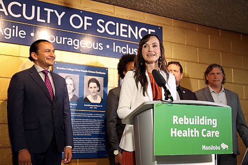 16072025
Ren&#xe9;e Cable, Manitoba Minister of Advanced Education and Training, speaks during an announcement at Brandon University&#x2019;s Brodie Science Centre on Wednesday. The Manitoba government announced money for upgrades to BU&#x2019;s science building as well as a plan to create 10 additional doctor training seats bringing the total number of medical students training at the Brandon Regional Health Centre to 20. 
(Tim Smith/The Brandon Sun)