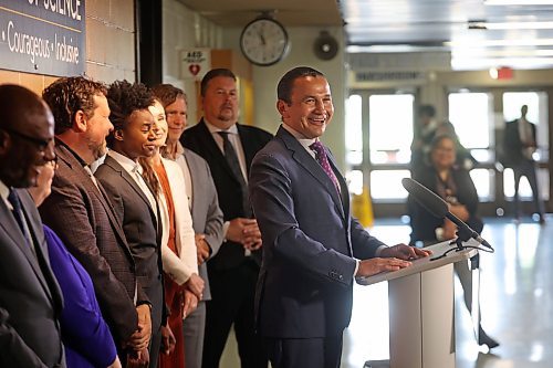 16072025
Manitoba Premier Wab Kinew laughs while responding to a question from a reporter during an announcement at Brandon University&#x2019;s Brodie Science Centre on Wednesday. The Manitoba government announced money for upgrades to BU&#x2019;s science building as well as a plan to create 10 additional doctor training seats bringing the total number of medical students training at the Brandon Regional Health Centre to 20.
(Tim Smith/The Brandon Sun)