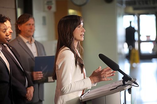 Renée Cable, Manitoba's minister of advanced education and training, speaks during an announcement at Brandon University’s Brodie Science Centre on Wednesday. Cable says the impacts of Ottawa's changes to international student programs are starting to be seen "in real time." (Tim Smith/The Brandon Sun)