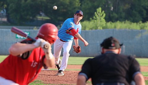 Brandon Cardinals pitcher Brody Pinkerton delivers a pitch to a Boissevain Centennials hitter during Game 2 of their best-of-five South West Baseball League semifinal at Andrews Field on Thursday evening. (Perry Bergson/The Brandon Sun)
July 17, 2025