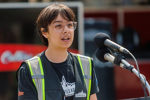 MIKE DEAL / FREE PRESS
Meagan McIntosh, Osborne Village Biz Community Safety Ambassador, speaks during the media event where Winnipeg Police Insp. Max Waddell, West District, announced that WPS Operations will be focusing efforts to combat violent crime in Osborne Village, during a press conference in the parking lot of the Safeway in Osborne Village Tuesday afternoon.
Reporter: Erik Pindera
250724 - Thursday, July 24, 2025.