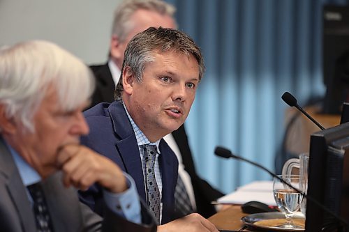 Ward 5 Coun. Greg Hildebrand asks a question during a recent council meeting. On Monday, council approved Hildebrand's motion to redirect money from the fiscal contingency fund to outdoor playgrounds. (Alex Lambert/The Brandon Sun)