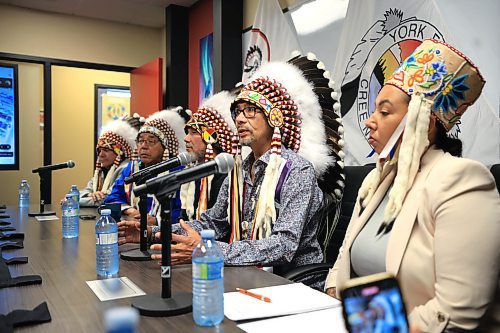 Ruth Bonneville / Free Press 

Local - York Factory FN - all-season roads 

Photo of Fox Lake First Nation Chief Morris Beardy (to the right of Grand Chief Kyra Wilson), along with other chiefs speaking to reporters about their dire situation on the northern reserves Tuesday. 

Indigenous leaders in Manitoba want an all-season road for York Factory First Nation.  almost 1,000 km north of Winnipeg. THE YORK FACTORY FIRST NATION holds press conference to call ON CANADA AND MANITOBA TO FAST TRACK AN ALL-SEASON ROAD TO AND FROM THEIR COMMUNITY TO ACCESS CRITICAL PRODUCTS AND SERVICES due not being able to use their ferry due  to low water levels  at their office in Winnipeg Tuesday.

Leaders (from left to right) Manitoba Keewatinowi Okimakanak Grand Chief Garrison Settee, Keewatin Tribal Council Grand Chief Walter Wastesicoot, York Factory First Nation Chief Darryl Wastesicoot, Fox Lake First Nation Chief Morris Beardy, Assembly of Manitoba Chiefs Grand Chief Kyra Wilson, and Willie Moore, the Assembly of First Nations regional chief representing Manitoba



July 29th,   2025

