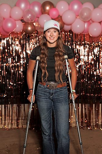 31072025
Andee Cowan of Gainsborough, Saskatchewan. Cowan is competing in the goat tying, breakaway roping and team roping events. Cowan injured her leg during the goat tying event.
(Tim Smith/The Brandon Sun)
One time use in Brandon Sun August 2, 2025 issue. All images copyright Tim Smith. On loan to Brandon Sun for one-time use. No archiving. No use in Winnipeg Free Press. No online gallery. No additional use.