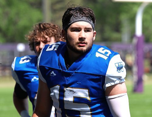 Cornerback Liam Southcombe (15) is shown with the Winnipeg Rifles during a Canadian Junior Football League exhibition game against the Regina Thunder at Vincent Massey’s Doug Steeves Field on Saturday, Aug. 2, 2025. (Perry Bergson/The Brandon Sun)
Aug. 2, 2025