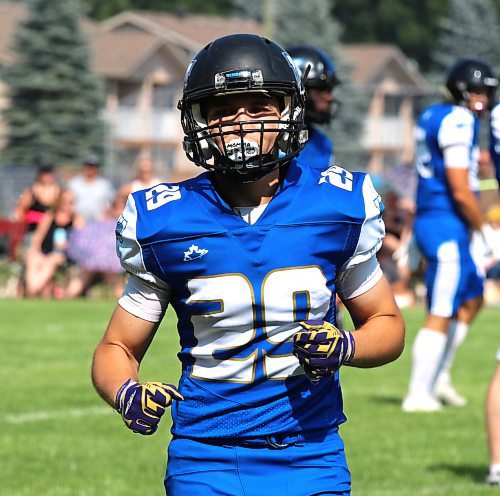 Ayden Bone (29) is shown with the Winnipeg Rifles during a Canadian Junior Football League exhibition game against the Regina Thunder at Vincent Massey’s Doug Steeves Field on Saturday, Aug. 2, 2025. (Perry Bergson/The Brandon Sun)
Aug. 2, 2025