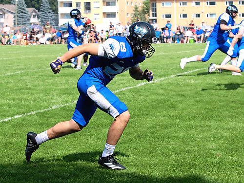 Ayden Bone (29) is shown with the Winnipeg Rifles during a Canadian Junior Football League exhibition game against the Regina Thunder at Vincent Massey’s Doug Steeves Field on Saturday, Aug. 2, 2025. (Perry Bergson/The Brandon Sun)
Aug. 2, 2025
