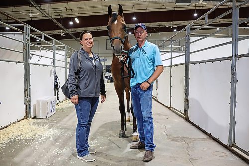 05082025
Yvonne and Ron Copple, owners of Copple Show Horses in Washington, with one of their Arabians at the Keystone Centre on Tuesday, ahead of the Arabian National Championship horse show, which runs from August 7-16.
(Tim Smith/The Brandon Sun)