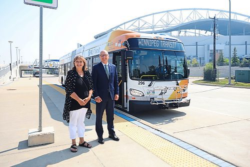 Ruth Bonneville / Free Press 

Local - first 60-foot battery-electric bus

Photo of  Councillor Janice Lukes, Chairperson of the Standing and  Mayor Scott Gillingham, next to Winnipeg’s first 60-foot battery-electric bus parked next to the stadium Thursday.  

Winnipeg Mayor Scott Gillingham and Winnipeg Transit held press conference and ride-along to the stadium to celebrate being the first Canadian city to put 60-foot battery-electric buses into service.

Story by  JOYANNE

Aug 7th,  2025
