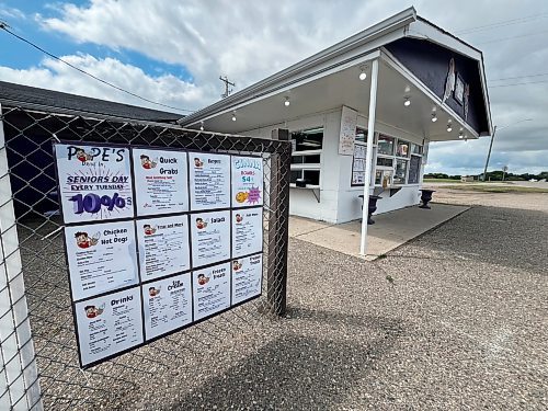 The menu display at Pope's Drive In outside the building located in Hamiota. (Matt Goerzen/The Brandon Sun)