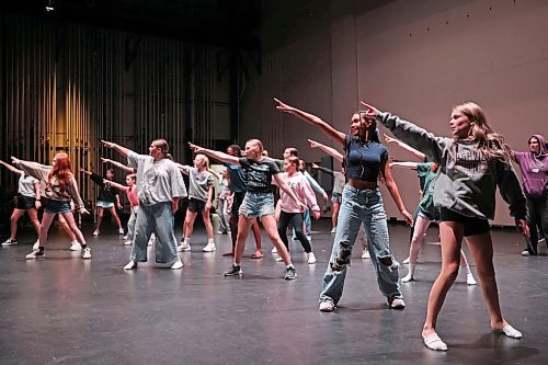 12082025
Twelve and thirteen-year-old kids in the senior dance class at Mecca Productions summer camp practice choreography for the song Where I Want To Be at the Western Manitoba Centennial Auditorium on Tuesday. On Friday afternoon, the over 170 students in the camp, between the ages of 6-18, will perform for family at the auditorium. Tickets for the 2:30PM performance can be purchased through the WMCA.
(Tim Smith/The Brandon Sun)