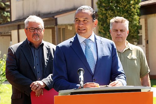 Manitoba Premier Wab Kinew speaks during a press conference at the Spruce Woods Housing Cooperative in Brandon on Friday. (Photos by Tim Smith/The Brandon Sun)