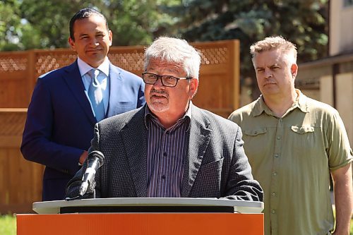 15082025
Manitoba NDP Spruce Woods byelection candidate Ray Berthelette speaks during a press conference at the Spruce Woods Housing Cooperative in Brandon on Friday.
(Tim Smith/The Brandon Sun)