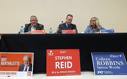 Candidates from left: New Democrat Ray Berthelette, Liberal Stephen Reid and Progressive Conservative Colleen Robbins. (Matt Goerzen/The Brandon Sun)