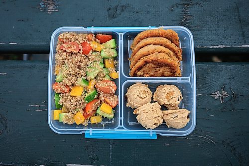 Ruth Bonneville / Free Press 

ENT - Lunchbox Chopped

Photo of lunchbox 3 created by Chef, Elisa de Jesus – she was not at the shoot but she made a lunch which was red lentil fritters with quinoa salad and oatmeal raisin cookies


Photos for a feature on 3 local chefs presenting their lunchbox for 3 children to taste test and judge.  The kids and chefs met at a picnic table at Assiniboine Park for the lunchbox taste-testing event. 


Names Children taste testing in photos. (First names only)

Blonde child with glasses: Paislee, 8
Dark brown hair,, overalls, glasses  Faith, 9
Child with colourful braids: Aria, 10


Names of  Chefs + lunches:

1. Sophie Fiola (white apron) - Chicken, bean and corn taquitos with salsa and guacamole, served with a side of carrots and sweet peas, with a horchata-inspired rice pudding for dessert 

2. Sharron Park - red lentil buns and WAITING ON THE SOUP DETAILS with seasonal fruit crumble

3. Elisa de Jesus – she was not at the shoot but she made a lunch which was red lentil fritters with quinoa salad and oatmeal raisin cookies

The story is for Weds 27 August.

See AV Kitching for more info and  story


Aug 11th,  2025