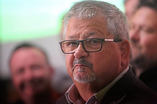 Berthelette takes a moment to look at the camera during his addresses to supporters. (Matt Goerzen/The Brandon Sun)